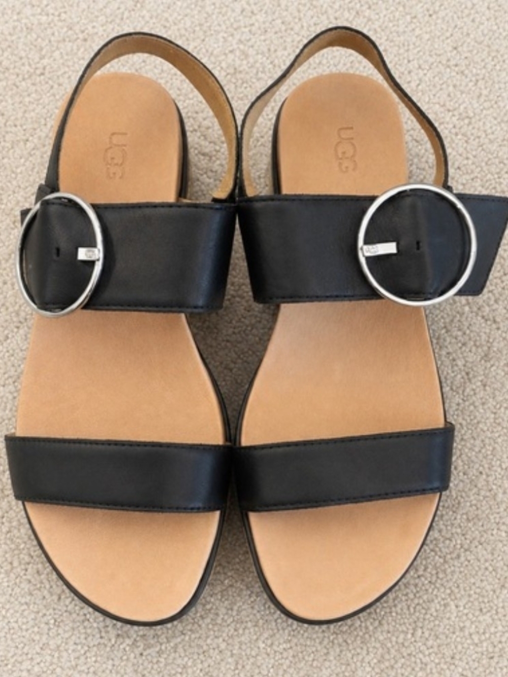 UGG Women's Black Leather Buckle Sandals